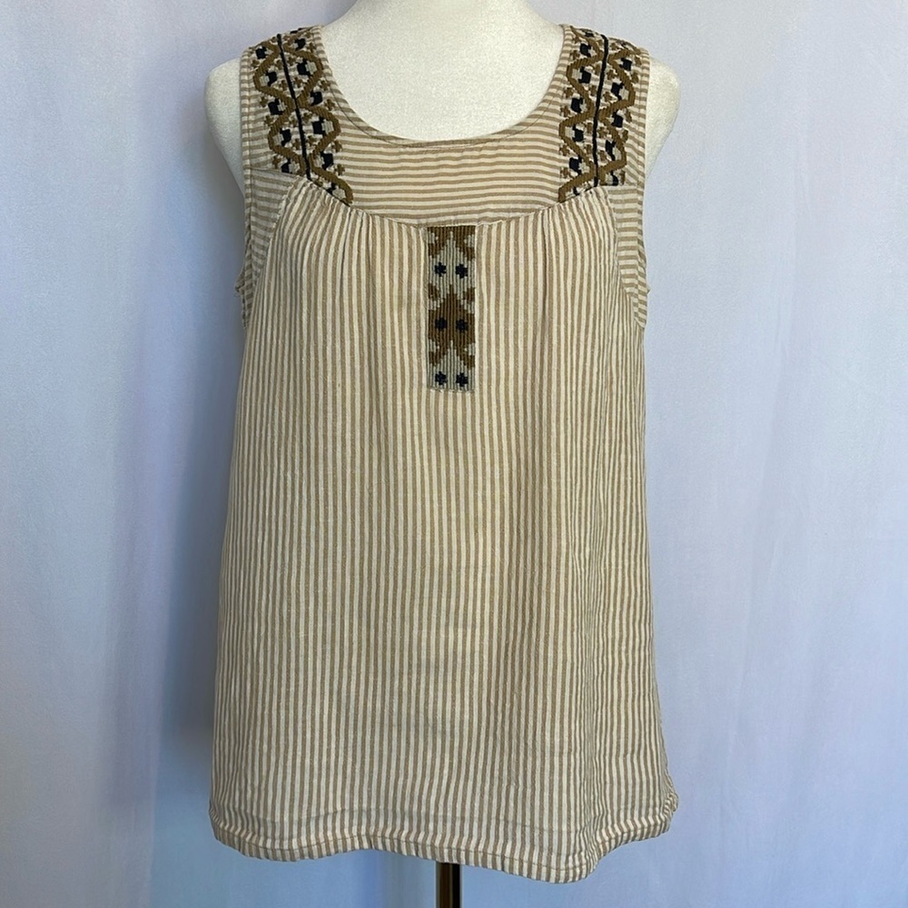 Indi & Cold San Sebastian Embroidered Sleeveless Cotton Linen Blend Top Size M